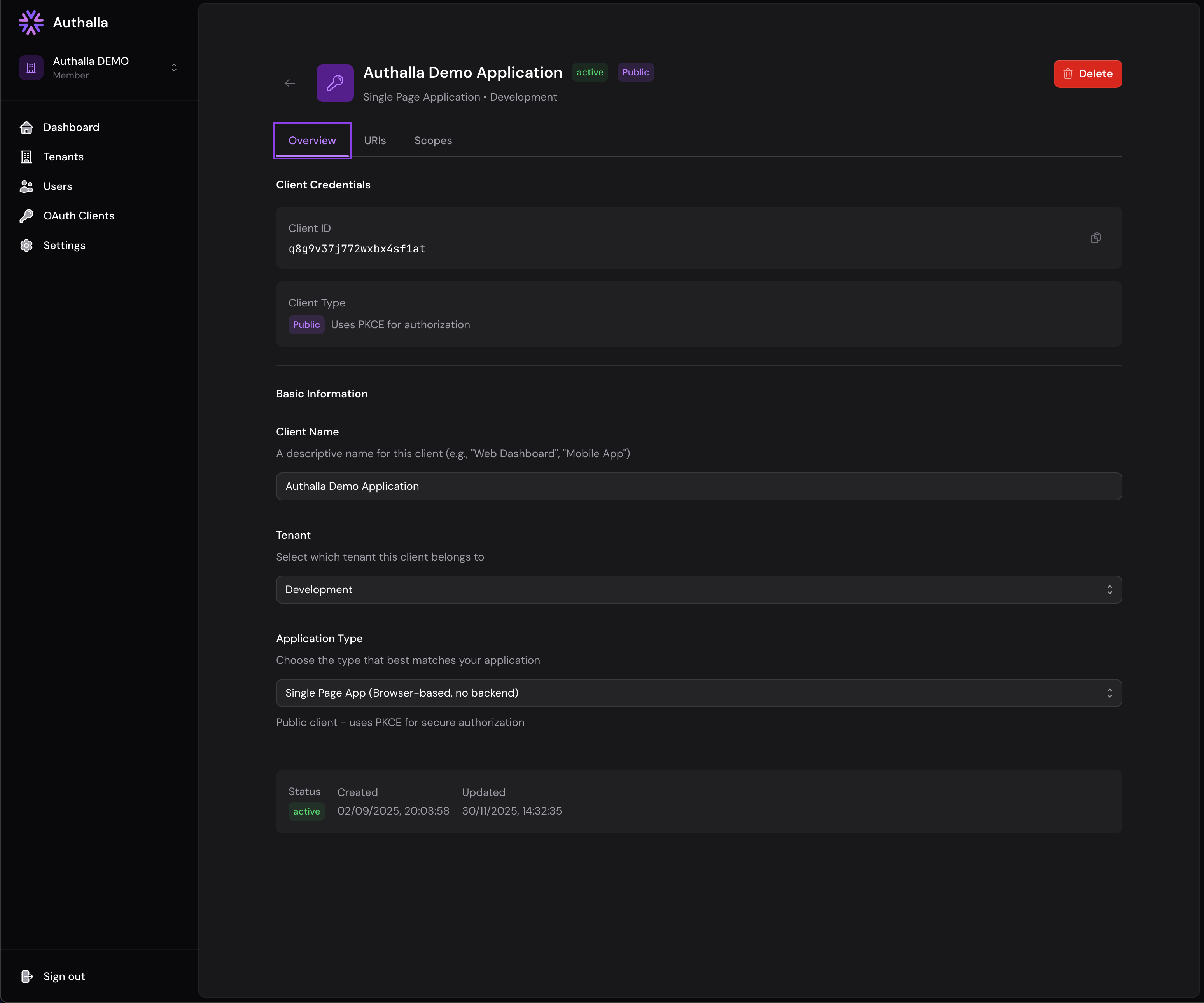 Authalla OAuth2 Clients Configuration